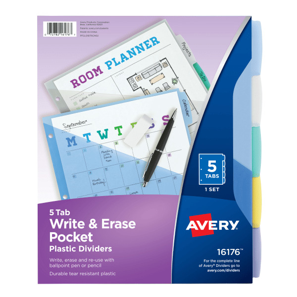 Avery Dividers, Plastic, with Pockets, Write-On