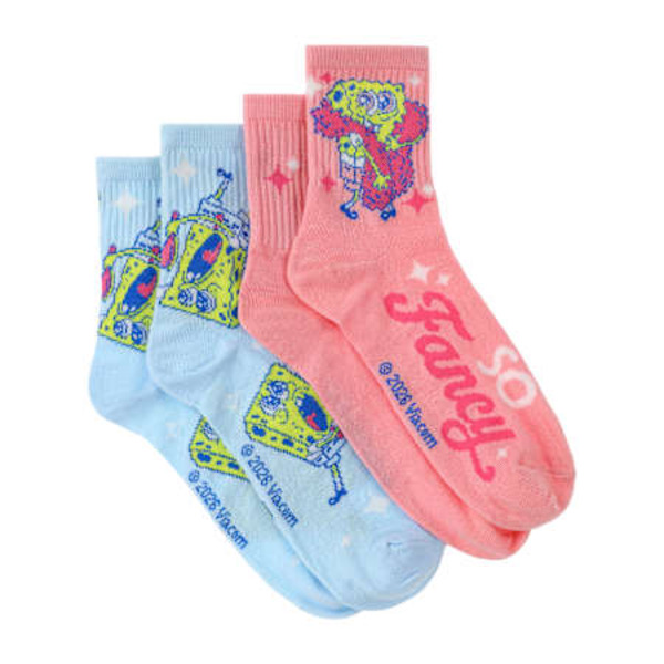 Nickelodeon Girls' SpongeBob SquarePants Mid-Crew Socks, 2-Pack - Blue & Pink