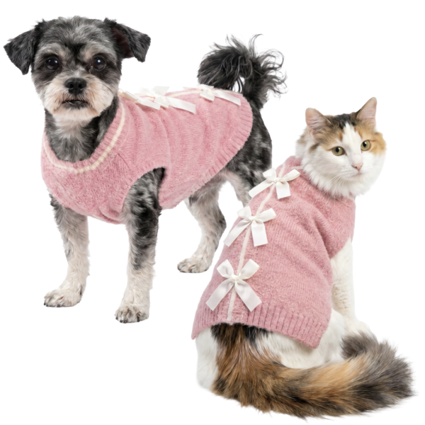 Play On Dog Bow Cardigan Sweater, Small - Pink