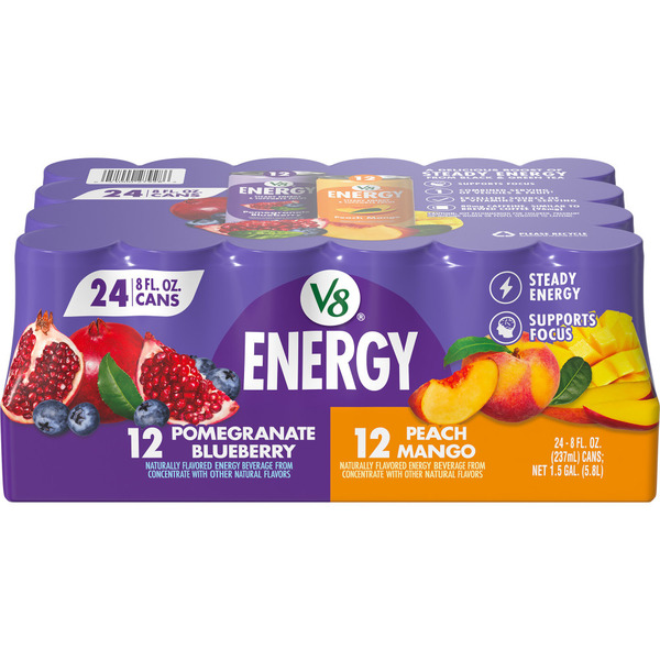V8 Energy Pomegranate Blueberry and Peach Mango Energy Drink Same