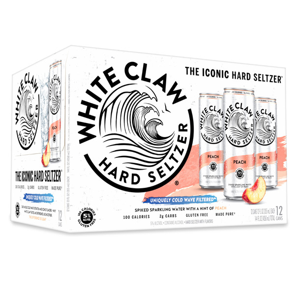 White Claw Hard Seltzer Peach, 12 Pack, 12 fl oz Cans, 5% ABV Same