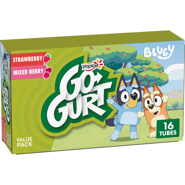 Go-Gurt Bluey Strawberry and Mixed Berry Kids Fat Free Yogurt Tubes
