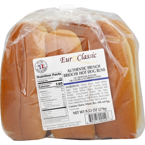 Euro Classic Imports Hot Dog Buns, Authentic French, Brioche (9.52 oz