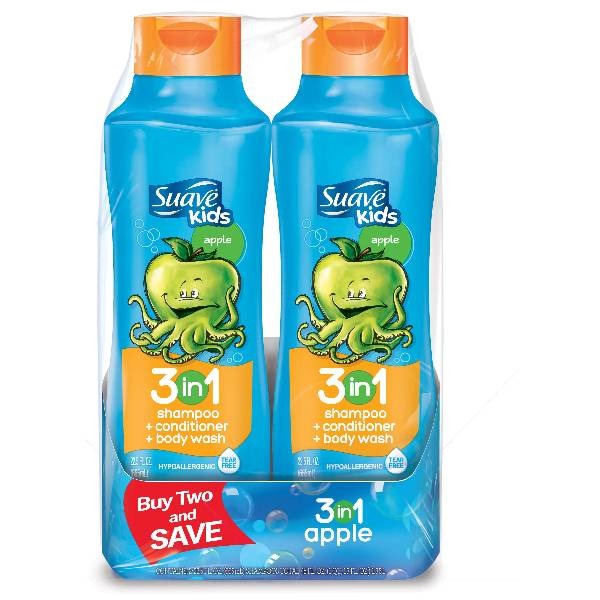 Suave Kids 3 In 1 Apple Detangler Shampoo Conditioner Body Wash