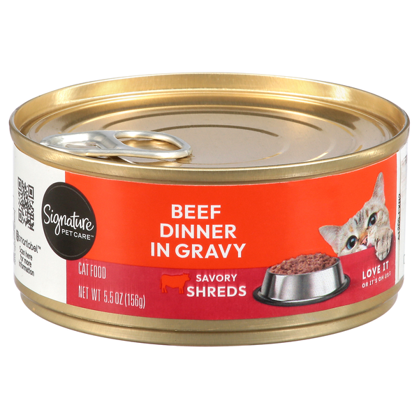 Signature Pet Cat Food, with Beef in Gravy, Savory Shreds