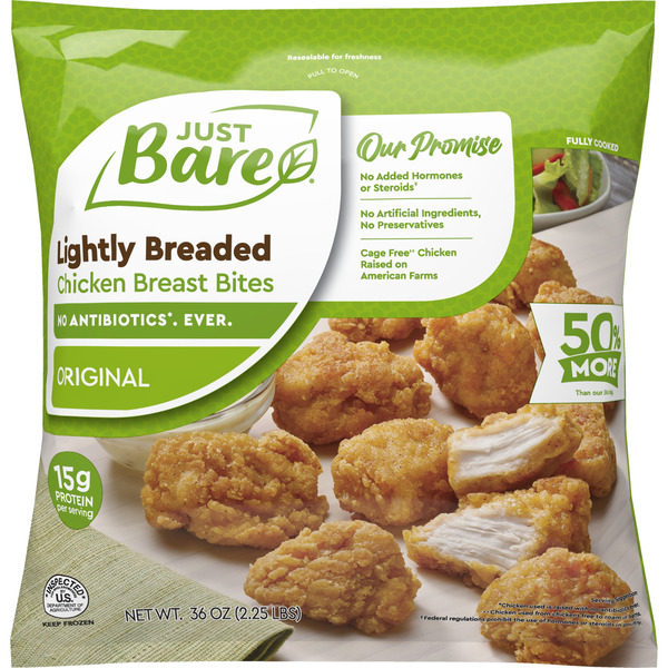 Just Bare Fully Cooked Lightly Breaded Chicken Breast Bites Family Pack