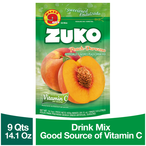 ZUKO Peach Sweetened Drink Mix, Resealable Pack Same-Day Delivery