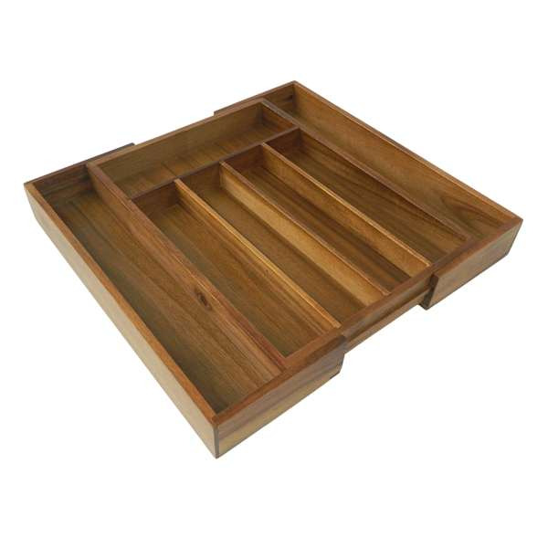 REAL SIMPLE Brown Wood Expandable Cutlery Tray