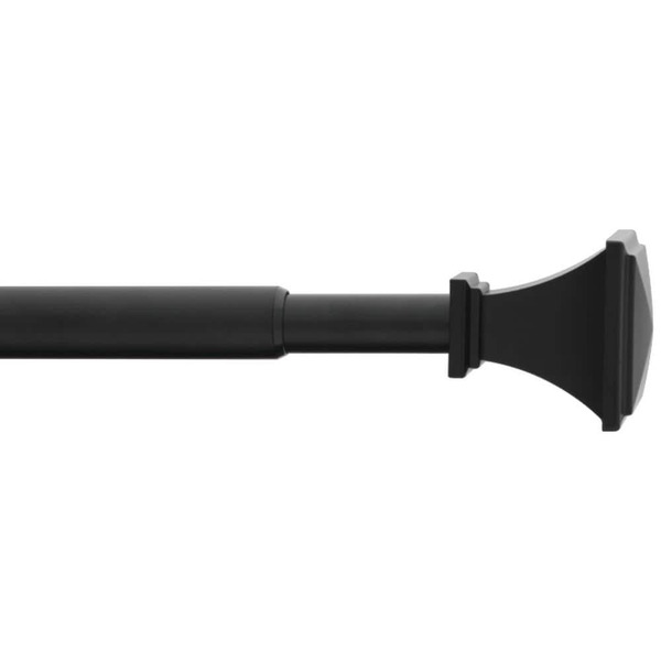 Stylewell 28 In. - 48 In. Telescoping 5/8 In. Single Curtain Rod Kit In Matte Black With Trumpet Square Finials
