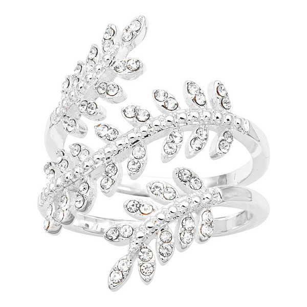 City Luxe Silver Tone Pave Crystal Open Leaf Wrap Ring, Women's, Size: 9, Silver Tone Clear
