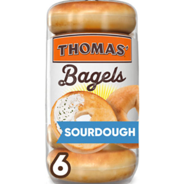 Thomas’ 6 ct, Sourdough, Bagels, 8g Protein, Kosher OU PARVE, Bagels, 18 oz