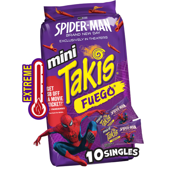 Takis Fuego Mini 10 pc / 1.23 oz Bite Size Multipack, Hot Chili Pepper & Lime Flavored Extreme Spicy Rolled Tortilla Chips