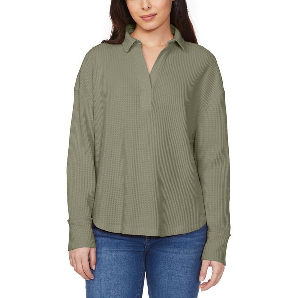 Buffalo Games Women's Waffle V-Neck Collar Top