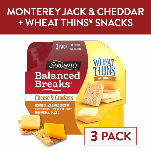 Sargento Balanced Breaks® Cheese & Crackers,  Monterey Jack & Mild Cheddar Natural Cheese and WHEAT THINS® Mini Original Snacks Snack Kit, 3-Pack