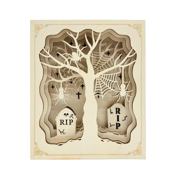 Make Market Spiderweb Graveyard DIY LED Shadow Box Wood Decor