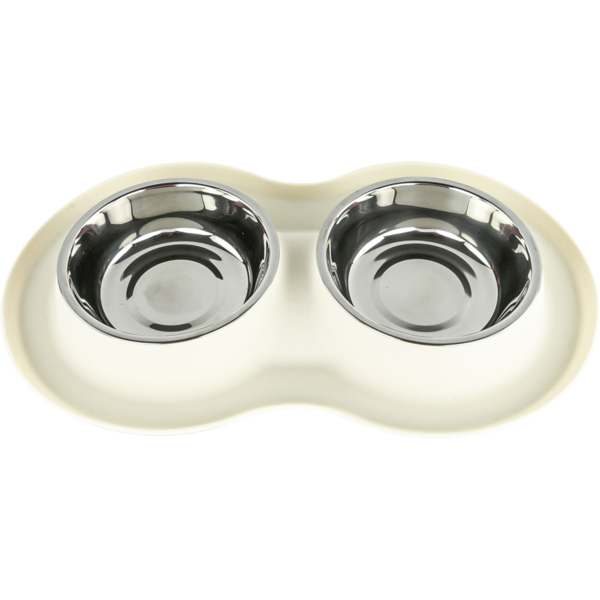 Play On Silicone Double Diner Cream Dog Bowl - Cream