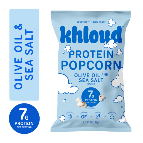 Khloud Olive Oil & Sea Salt Protein Popcorn, Gluten Free, No Seed
