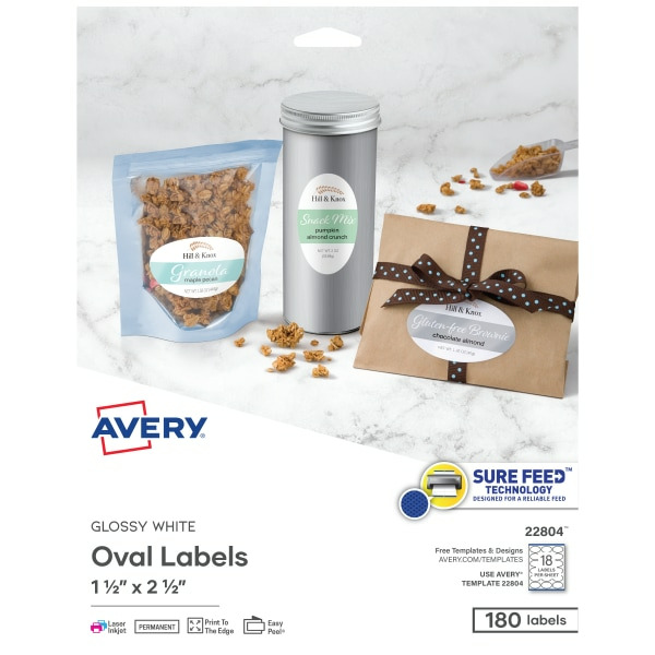 Avery Oval Labels, Print-to-the-Edge, Laser, Ink Jet, Glossy White