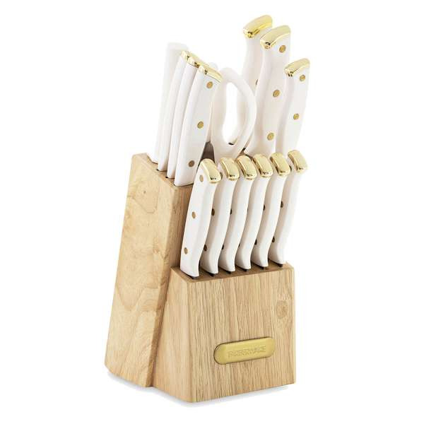 National Brand 15-Piece Farberware White & Gold Triple-Riveted Cutlery Set