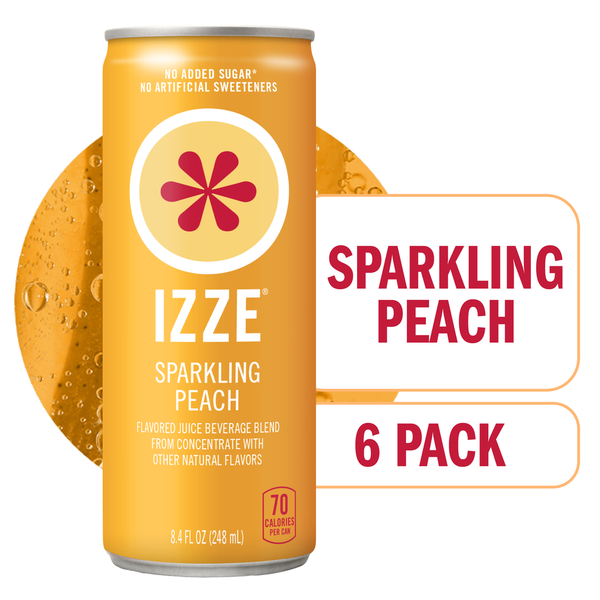 IZZE Sparkling Juice Beverage Blend, Peach, No Sugar Added, 8.4 FL