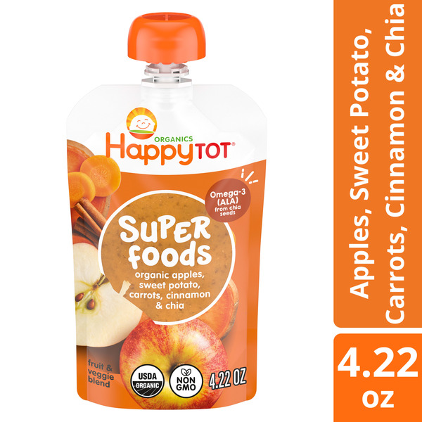 Happy Tot Organics Superfoods Stage 4 Organic Apples, Sweet Potatoes, Carrots & Cinnamon + Super Chia