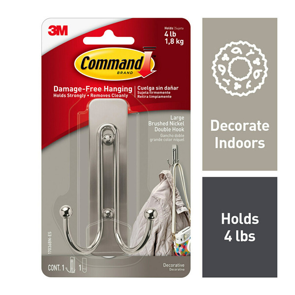Command Brushed Nickel Large Double Hook