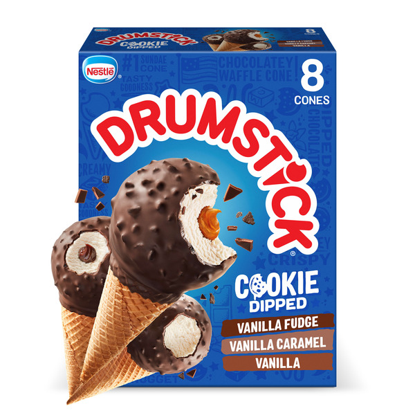 Drumstick Cookie Dipped Vanilla/Vanilla Fudge/Vanilla Caramel Frozen Dairy Dessert Cones