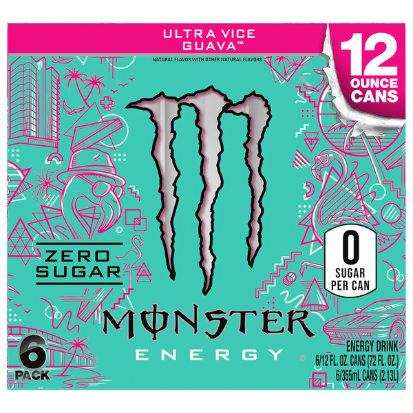 Monster 6 Pack Ultra Vice Guava Zero Sugar Energy Drink Same-Day