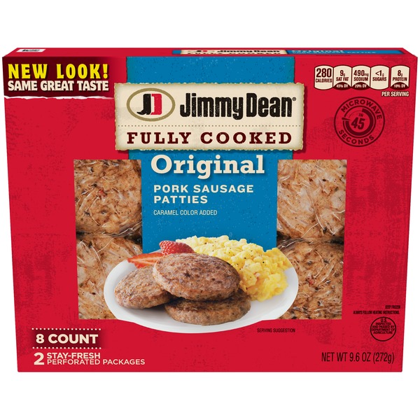 Jimmy Dean Fully Cooked Original Pork Sausage Patties, 8 Count (9.6 oz
