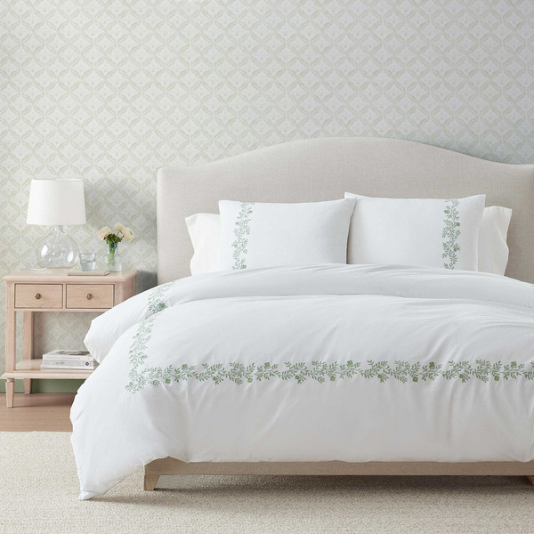 Martha Stewart King 3-Piece Garden Path Comforter Set, 108 x 96 in - White/Green