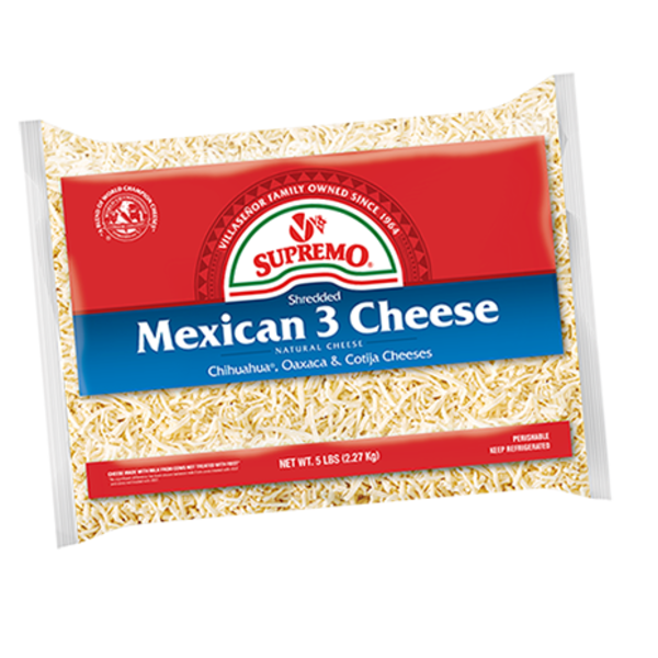SHREDDED MEXICAN 3 CHEESE BLEND - 4/5LB