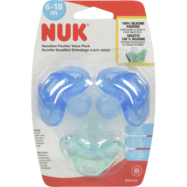 NUK Comfy 100% Silicone Sensitive Pacifier Value Pack - 6-18M Same-Day ...