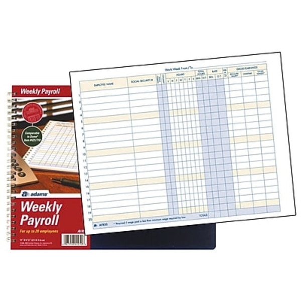 TOPS AFR50 8.5" x 11" Blue Weekly 20 Employee Capacity Spiral Binding Payroll Record Book