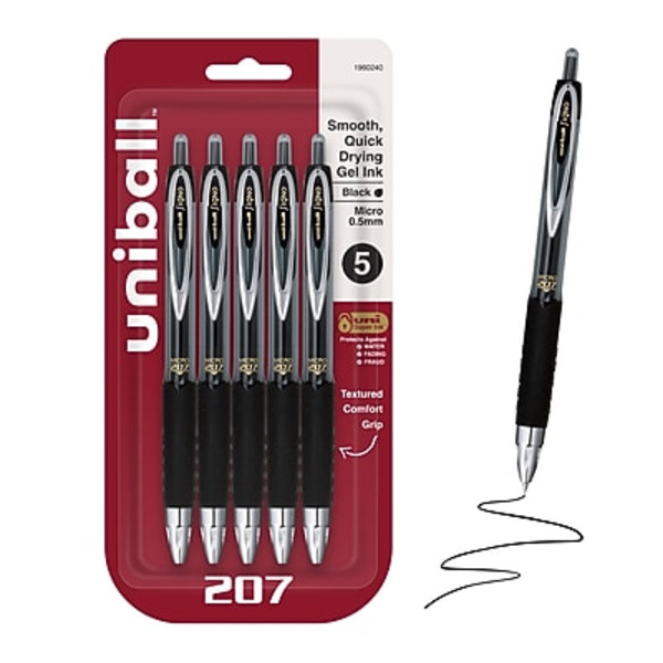 Uni-Ball 1960240 Black Ink Fine Point Signo 207 Retractable Gel Pen