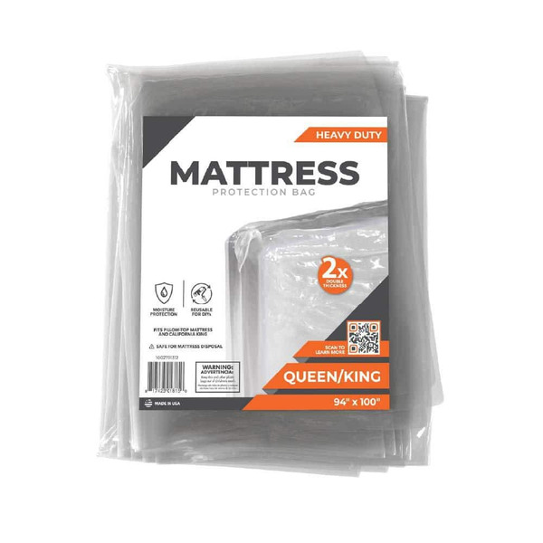 Pratt Retail Specialties Queen/king Heavy Duty Disposable Mattress Bag, 100 In. X 94 In. X 14 In.