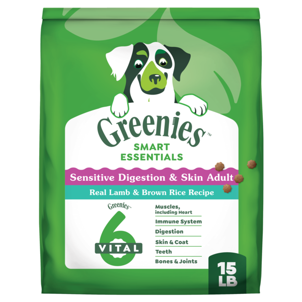 GREENIES Smart Essentials Sensitive Digestion & Skin Adult Dry Dog Food Real Lamb & Brown Rice Recipe, 15 lb. Bag