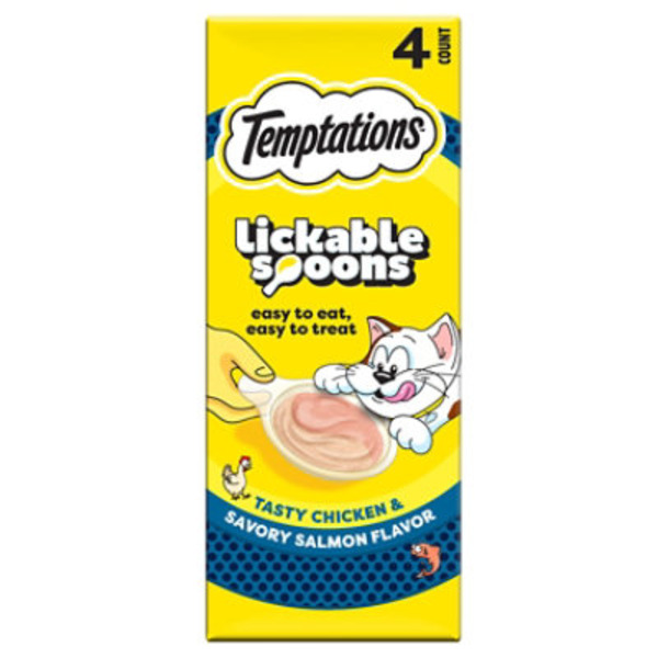 TEMPTATIONS Lickable Spoons Adult Wet Cat Treat, Tasty Chicken and Savory Salmon Flavor