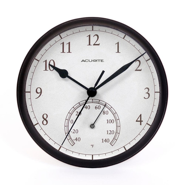 Acurite 9.25 In. Black Wall Clock With Analog Thermometer