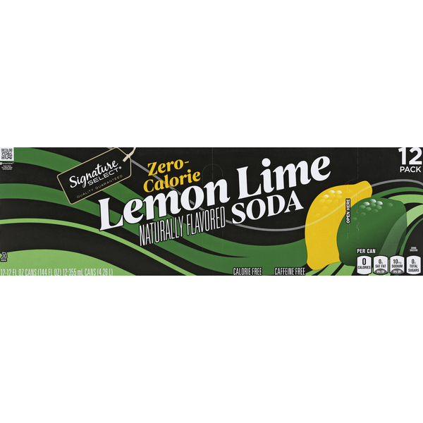 Signature Select Soda, ZeroCalorie, Lemon Lime, 12 Pack (12 fl oz