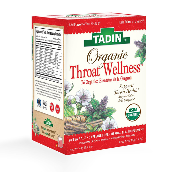 Tadin Organic Throat Wellness Tea, Caffeine Free Herbal Tea