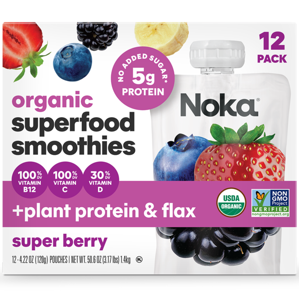 Noka Organic Super Berry Smoothies, 4.22 oz, 12-count Same-Day