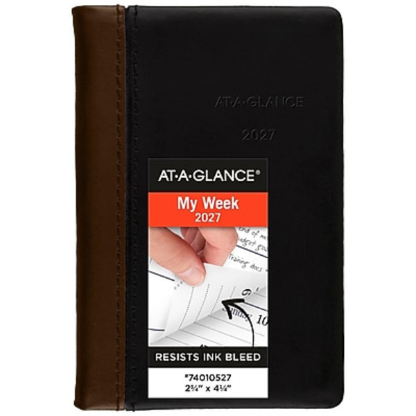 AT-A-GLANCE 2027 Fine Diary Weekly & Monthly Planner, 2.75 x 4.25 in - Black/Brown
