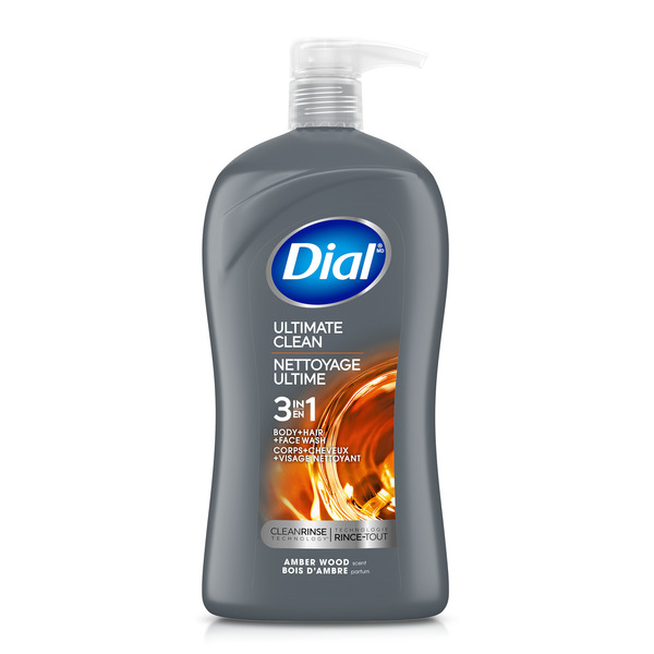 Dial Men 3in1 Body, Hair and Face Wash, Ultimate Clean, Amber Woods Scent,  32 fl oz