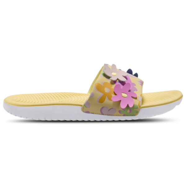 Nike Kids' Kawa Slides, Size 3 - Soft Yellow/Lt Magenta/Silt Red/Sapphire