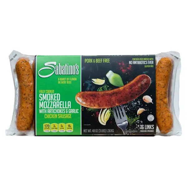 Sabatino's Smoked Mozzarella with Artichokes and Garlic Chicken Sausage, 48 oz