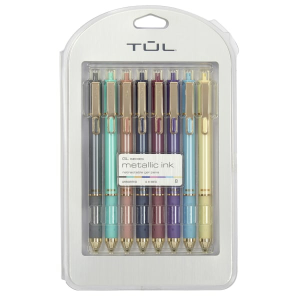 TUL 0.8 mm 8-Pack Medium Point Retractable Gel Pens - Assorted Barrel Metallic Inks Colors