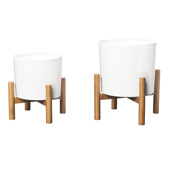 Ceramic Planters With Bamboo Stands
