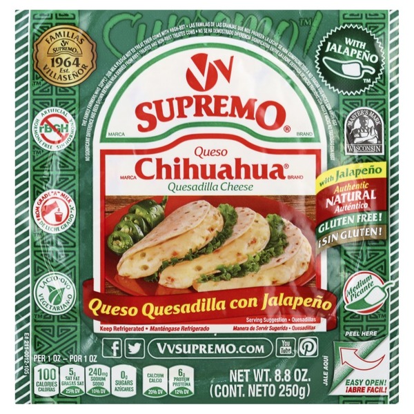 V&V Supremo Cheese, Chihuahua Quesadilla, Medium Picante, with Jalapeno