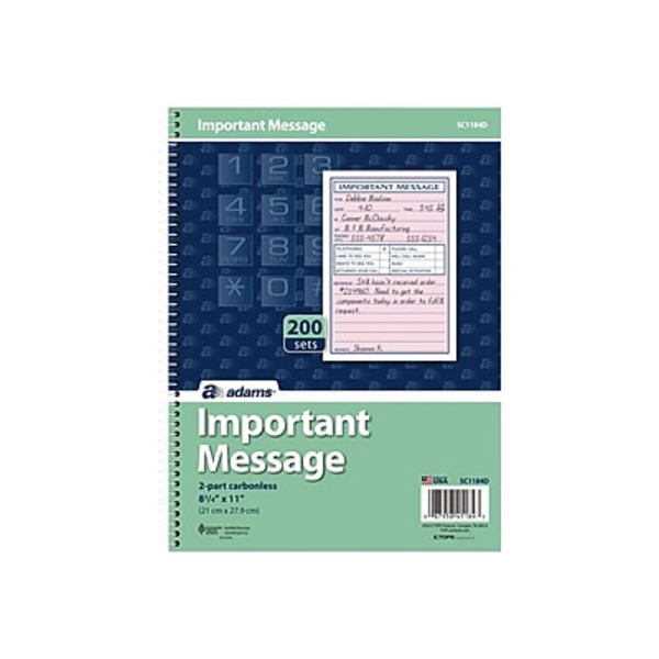 Adams 5.5" x 3.8" Pink Ruled Phone Message Sheets Pad