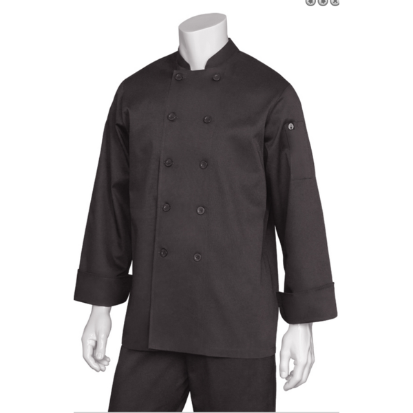 Chef Works - Bastille Chef Coat, 65/35 poly/cotton, black, small